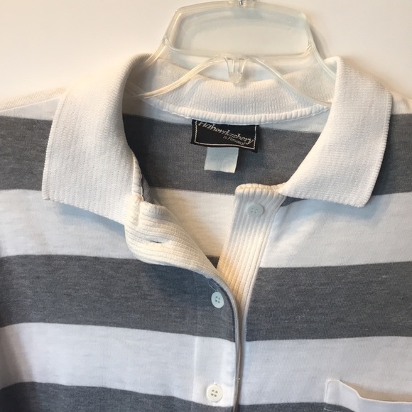 Collared Top with Gray and White Stripes | By Haberdashery  | Size 10 - Picture 3 of 5